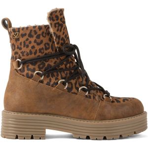 Lazamani - Desi Dames Veterboots Suede Tan/Leo - Maat 37