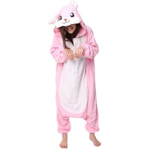 KIMU Onesie Roze Konijn Pak - Maat L-XL - Konijnenpak Kostuum Paashaas - Hazenpak Zacht Fleece Huispak Jumpsuit Pyjama Dames Heren Festival