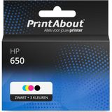 PrintAbout - HP 650 - Inktcartridge - Zwart + 3 Kleuren Multipack