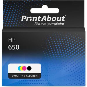 PrintAbout - HP 650 - Inktcartridge - Zwart + 3 Kleuren Multipack