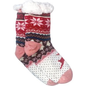 Merino Wollen sokken - Licht Roze met Sneeuwvlok - maat 39/42 - Huissokken - Antislip sokken - Warme sokken – Winter sokken