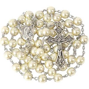 Kralen Rozenkrans Ketting met Heilige Medaille en Kruis voor Vrouwen en Mannen – Duurzaam en Handgemaakt – 50 cm