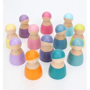 Houten poppetjes - Pastelkleuren - 12 stuks - Open einde speelgoed - Educatief montessori speelgoed - Grapat style