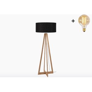 Vloerlamp – EVEREST – Bamboe Voetstuk - Zwart Linnen - Met LED-lamp
