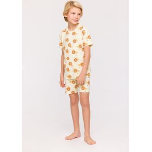 Woody pyjama jongens/heren - geel - leeuwen all-overprint - 241-10-PZA-Z/913 - maat 176