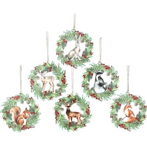 Zes Bosdieren in een Kerstkrans - Kersthangers van Gisela Graham