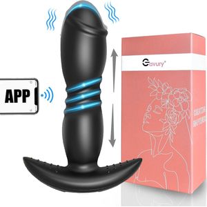 GAVURY SENSUAL BUTT PLUG - APP 50+ Standen - Mannen en Vrouwen - Vibrerend en Stotend - Zwarte Siliconen buttplug - Clitoris en Prostaat Stimulator - Intense Sex Orgasme - Thrusting Dildo - Anale Seksspeeltjes - G-spot Vibrator - Gay en Hetero