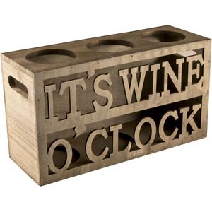 Wine O'Clock cadeau - Stevige Houten geschenkdoos - Voor 3 flessen bordeaux of bourgogne. Mooie houten wijnkist.. Kleur Donkergrijs