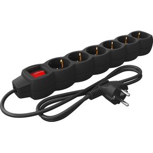 Calex Stekkerdoos 6-Voudig Zwart - Recycled Materiaal - 1.4m kabel - Met Schakelaar