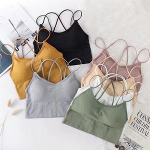 gudia Bra dans yoga crop top Cami Naadloos Perfect voor grote, kleine borsten - Rekbaar - Gekruiste strepen op de rug - Uitneembare vulling - (XS-M) - Beige