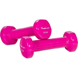 MOVIT® Dumbellset - Halterset - Aerobics - Vinyl - 1 kg 2 x 0,5 kg - Rond - Roze