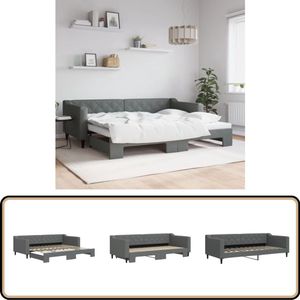 vidaXL Slaapbank met onderschuifbed - 90x200 cm - Grijs Slaapbank - Sofa Bed - Tweepersoons Bed - Donkere Meubels - Donker Grijs
