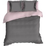 Romanette Comtesse flanel dekbedovertrek - Antraciet/roze - 2-persoons (200x200/220 cm + 2 slopen)