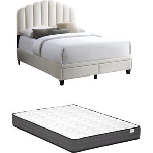 Vente-unique Bed 160 x 200 cm met lades - Velours - Ivoorwit + matras - ILISIO L 165 cm x H 148 cm x D 202 cm