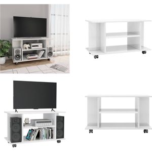 vidaXL Tv-meubel met wieltjes 80x40x40 cm spaanplaat hoogglans wit - Tv-meubel - Tv-meubels - Tv-meubelen - Tv-meubilair