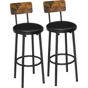 Naiz® Barkrukken set van 2 - met rugleuning - met voetensteun - rustic bruin - voor woonkamer, bar, keuken - zit hoogte 65cm