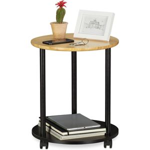 Rond bijzettafel met wieltjes - verrijdbaar - modern design - bamboe tafeltje - HxD 49x40 cm - zwart naturel