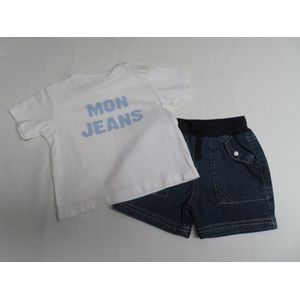 Ensemble - Jongens - Witte t shirt Mon Jeans + jeans short - 6 maand 68