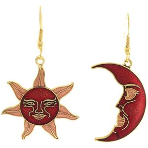 Behave - Oorbellen zon en maan in rood emaille - spirituele look