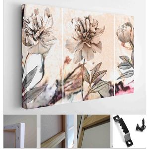 Interior decoration. Modern abstract art on canvas. Set of pictures with different textures and colors. Pink peony - Modern Art Canvas - Horizontal - 1142764514 - 40*30 Horizontal
