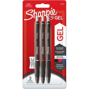 Sharpie S-Gel | Gelpennen | Medium punt (0,7 mm) | Zwarte, rode en blauwe inkt | 3 stuks