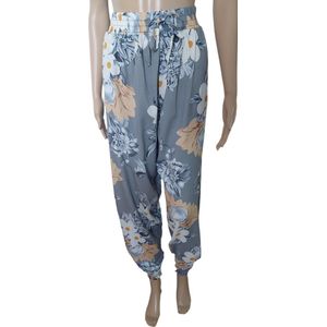 Broek - Zomerbroek - Yoga broek - Strandbroek - Palazzo - Elastische Band - Dames - Comfort - Kleur Grijs/Wit/Goud - Maat 44-46