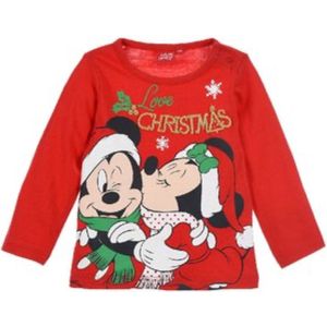 Disney Minnie en Mickey Mouse Shirt - Lange Mouw - Christmas - Kerstmis - Rood - Maat 74 (12 maanden - 74 cm lichaamslengte)