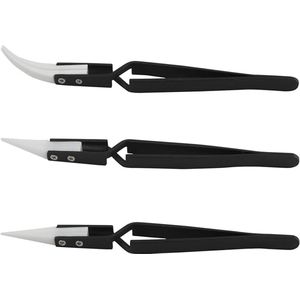 Professionele Black Ceramic Pincet Set – 3‑delig (rechte + gebogen punt)