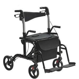 Rollator-Rolstoel Lichtgewicht Opvouwbaar - Rolstoel Opvouwbaar - 2 in 1 - Wandelaar en Rolstoel - Aluminium Mobiliteit Wandelaar voor Senioren - Rood