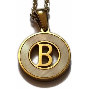 Aramat jewels -ketting-letter b- chirurgisch staal -schelp- wit - goudkleurig-45cm - dames- rond