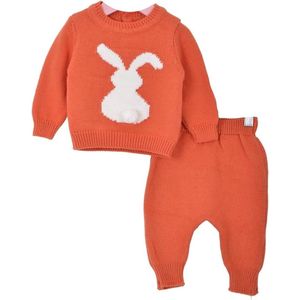 Minora Newborn Baby Kleding Set - Jongens en Meisjes - Winterbroek en trui- 1/3 Maanden- Kraamcadeau - Babyshower-Newborn tweedelige set met konijn -Orange- Sinterklaass