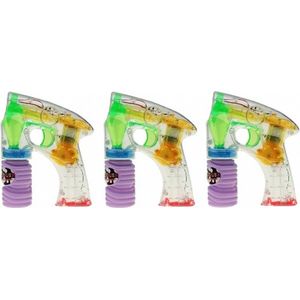 3x Bellenblaas pistool met LED licht 14 cm - Bubble gun - Bellenblaaspistolen - Buitenspeelgoed fun artikelen