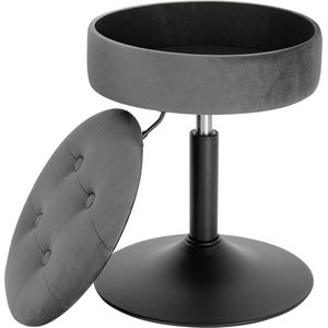 Mini Barkruk - Grijs - Velvet - Met opbergruimte - Verstelbaar - Zithoogte 49-65cm