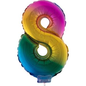 Cijferballon folie nummer 8 | Opblaascijfer 8 regenboog - rainbow 41cm
