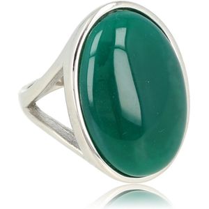 My Bendel Zilverkleurige statement ring met Green Agate edelsteen - Unieke statement ring voor dames met Green Agate edelsteen - Met luxe cadeauverpakking