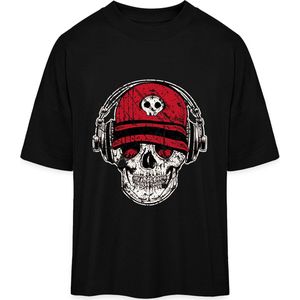 Heren Dames T Shirt - Muziek DJ Skull Grunge - Zwart - XL