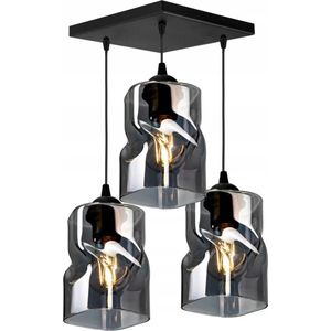 Hanglamp Industrieel Smoke / Zwart - 3-lichts - Vierkante montageplaaat - Glas - Hanglampen Eetkamer, Slaapkamer, Woonkamer 'TwistLux'