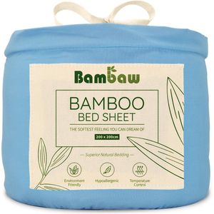 Bambaw Luxe Bamboe 2-Persoons Hoeslaken 200x200cm – Ultra ademende stof – Hypoallergeen – Beddengoed - Lichtblauw
