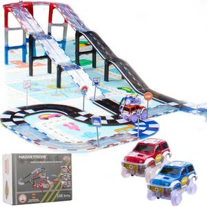Chibbo® Magnetisch Kinderspeelgoed Jongens - 3 tot 12 jaar - Auto Racebaan Elektrisch voor kinderen - Montessori Speelgoed - 108 Delig