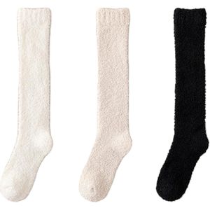 Pluche sokken - 3 paar - buislengte 35 cm - onderkant lengte 22 cm - zachte en warme sokken - schattige en comfortabele pluche sokken - herfst- en wintersokken - nude sokken voor binnen - herfst- en wintersokken voor buiten