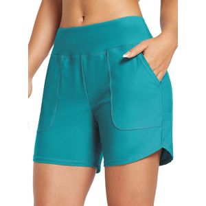 Dames Zwemshorts met Buikcontrole en UPF50+, Sneldrogend, Hoge Taille, Boardshorts met Zak
