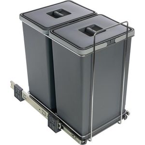 Eleganca afvalbak 2x24 Liter - uittrekbare prullenbak - ruimtebesparende vuilnisbak - 48 liter - inbouw afvalemmer 48L - antraciet - B32xD46xH52cm