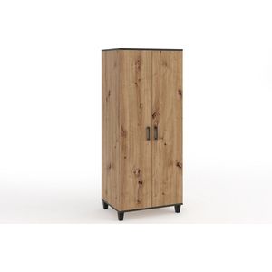 Moderne kledingkast - P11 - Planken - Kledingroede - Traditioneel eikenhout + zwarte accessoires - 80 cm