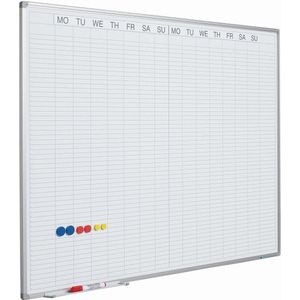 Whiteboard Deluxe - Geëmailleerd staal - Incl. maand/dag/cijferstroken - Weekplanner - Maandplanner - Jaarplanner - Magnetisch - Wit - Engels - 90x120cm
