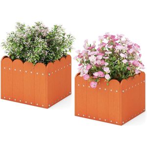 COSTWAY Plantenbak, 2 stuks, weerbestendig, HDPE, tuinbloembak rechthoekig, bloembed met afvoergaten, verhoogd bloembed, plantenbed, plantenbak, bloembak (32 x 30 x 25 cm, oranje)