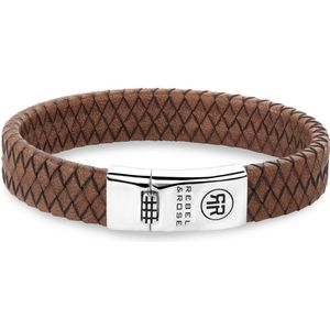 Rebel & and Rose - Armband - Braided Flat 925 Cognac - RR-L0157-S Heren