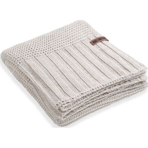 Knit Factory Vinz Gebreid Plaid XL - Woondeken - Plaid - Wollen Deken - Kleed - Beige - 195x225 cm
