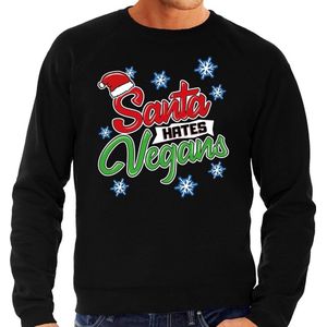 Foute Kersttrui / sweater - Santa hates vegans - zwart voor heren - kerstkleding / kerst outfit L