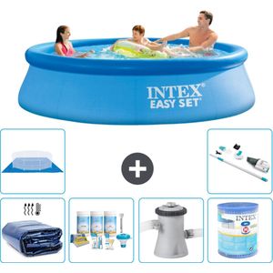 Intex Rond Opblaasbaar Easy Set Zwembad - 305 x 76 cm - Blauw - Inclusief Solarzeil - Onderhoudspakket - Zwembadfilterpomp - Filter - Grondzeil - Stofzuiger