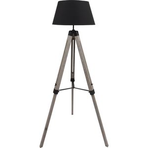 MaxxHome Vloerlamp Lilly - Staande lamp - Leeslamp - Driepoot - Hout -145 cm - E27 - LED - 40W - Zwart